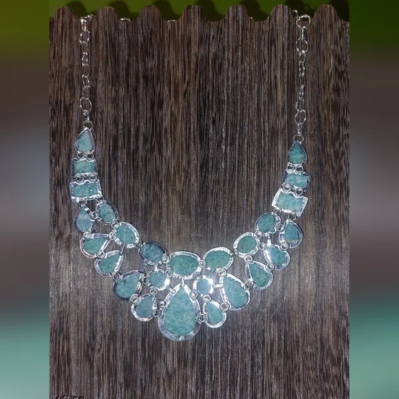 Enormous Rough Cut Amazonite Statement Necklace - Picture 4 of 6